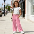 thumbnail image 4 of ITSAME Wide Leg Pants for Girls, Cotton Linen Elastic Waist Full Length Loose Casual Pants with Pockets Pink Size 13, 4 of 9