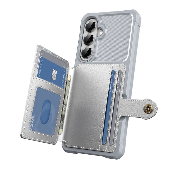 ELEHOLD for Samsung Galaxy S26 FE Wallet Case, Flip Card Slots Magnetic Clasp Rugged Shockproof Anti-Scratch Cover Works with Magnetic Car Mount,Silvergray
