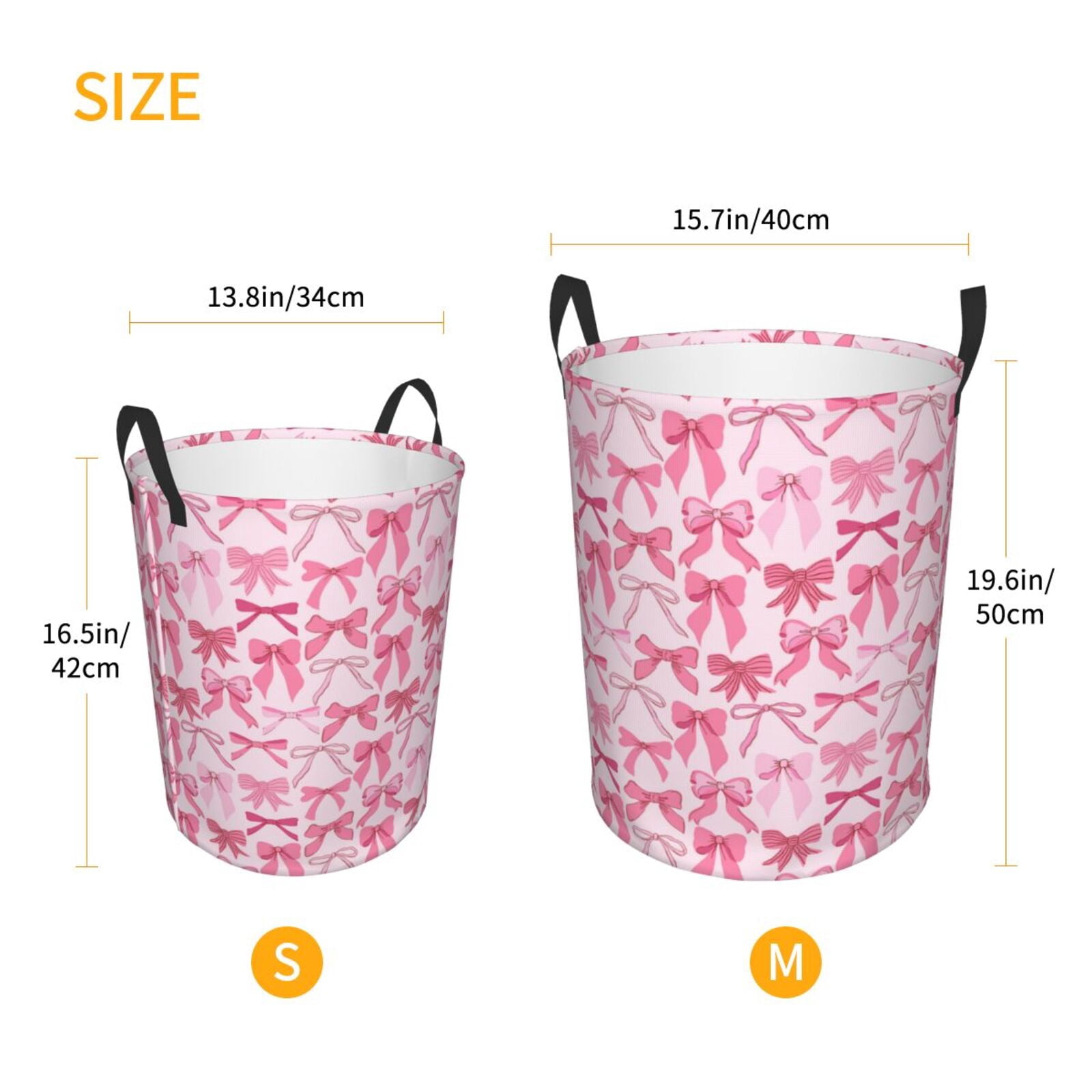 Xecao Pink bows Print Laundry Hamper Basket,designed for Blanket Storage and Nursery Clothes in the Bedroom-