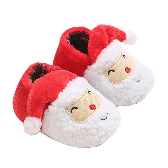 Generic Clearance Toddler Girl Christmas Baby Winter Santa Soft Sole Cloth Indoor Casual Shoes for Fashion Comfortable Breathable(3-6 Months,Red)