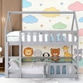 thumbnail image 3 of Bellemave Twin over Twin Size Bunk Bed with Ladder, Wooden House Bunk Bed Frame Guardrails Versatile Twin Bunk Floor Bed, Grey, 3 of 10