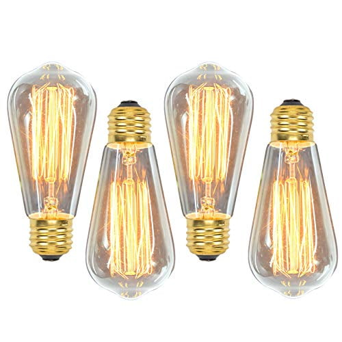 Amber Glass-4-Pack Warm White 3000K ST64 E26 Medium Base,60 Watt Equivalent Edison LED Light Bulb,4-Pack Antique Vintage Style Light Dimmable Squirrel Cage Filament,WAWUI Amber Glass-4-Pack Warm White 3000K ST64 E26 Medium Base,60 Watt Equivalent Edison LED Light Bulb,4-Pack Antique Vintage Style Light Dimmable Squirrel Cage Filament,WAWUI