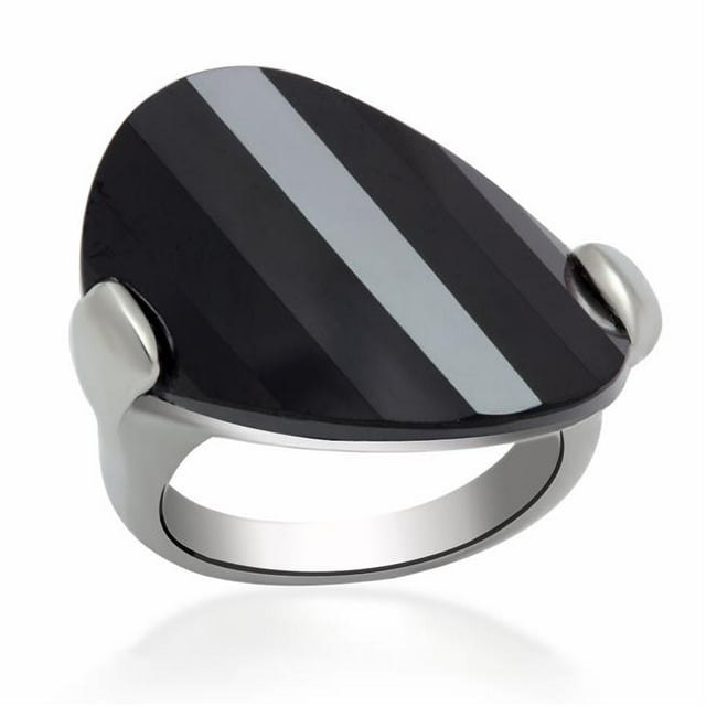Alamode LO2085-5 Bague pour Femme en Laiton Rhodié avec Zircone Cubique de Qualité AAA en Jet - Taille 5