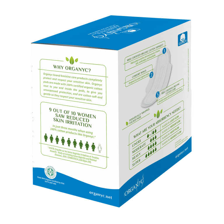 Organyc 100% Certified Organic Cotton Feminine Sanitary Pads With Wings,  Everyday Pad, Dye, Paraben, Perfume, SAP, Plastic and Chlorine Bleach Free,  Moderate Flow : : Health & Personal Care