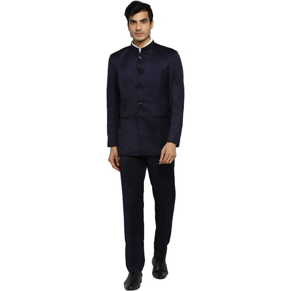 Royal Kurta Men's Regular Fit Bandhgala Suit (123K12_Navy Blue_Coat:40; Pant: 34)