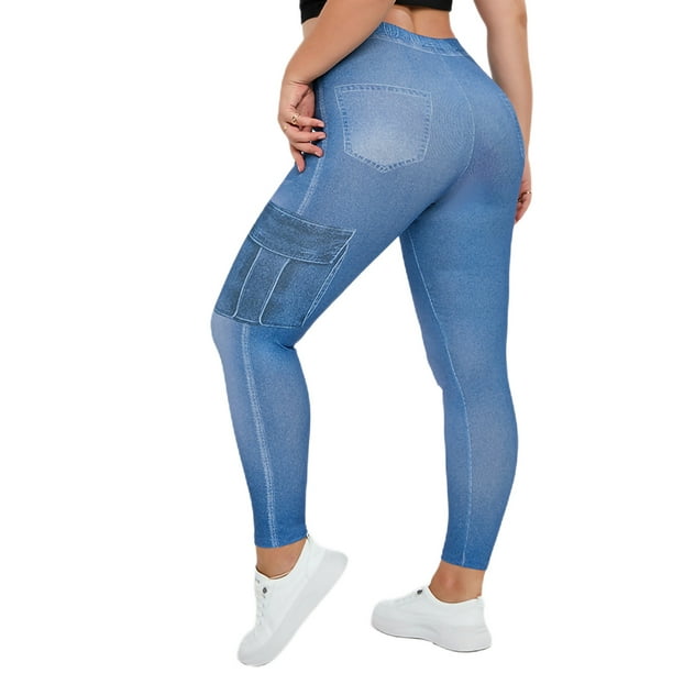 Bellella Ladies Fake Jeans High Waist Look Print Jeggings Oversized Printed Denim  Leggings Tight Plus Size Trousers Women Pencil Pants Blue-B 6XL 