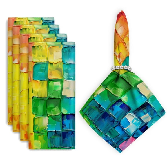 Bahomeck Cloth Napkins Set Of 4,18*18 Inch Washable Polyester Napkins Dining Table Napkins Weddings Party Dinner Parties(Colorful Rainbow Background Made Of Squares)