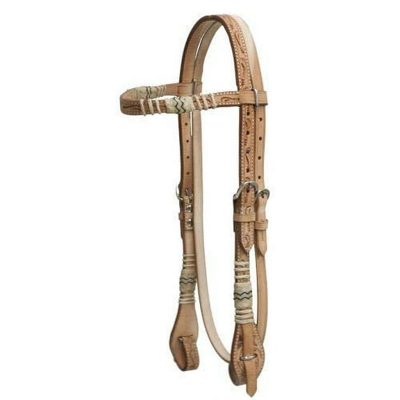 Showman Floral Tooled Rawhide Braided Leather Browband Headstall w/ Reins (Light)