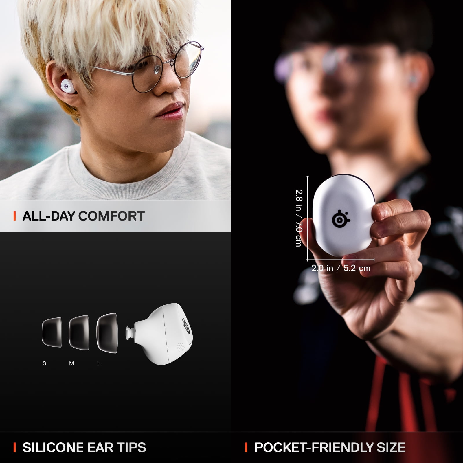 SteelSeries Arctis GameBuds™— Wireless Gaming Earbuds — 2.4GHz + BT 5.3 — 40H Battery — Wireless Charging — PC, PS5, Switch, Mobile — White