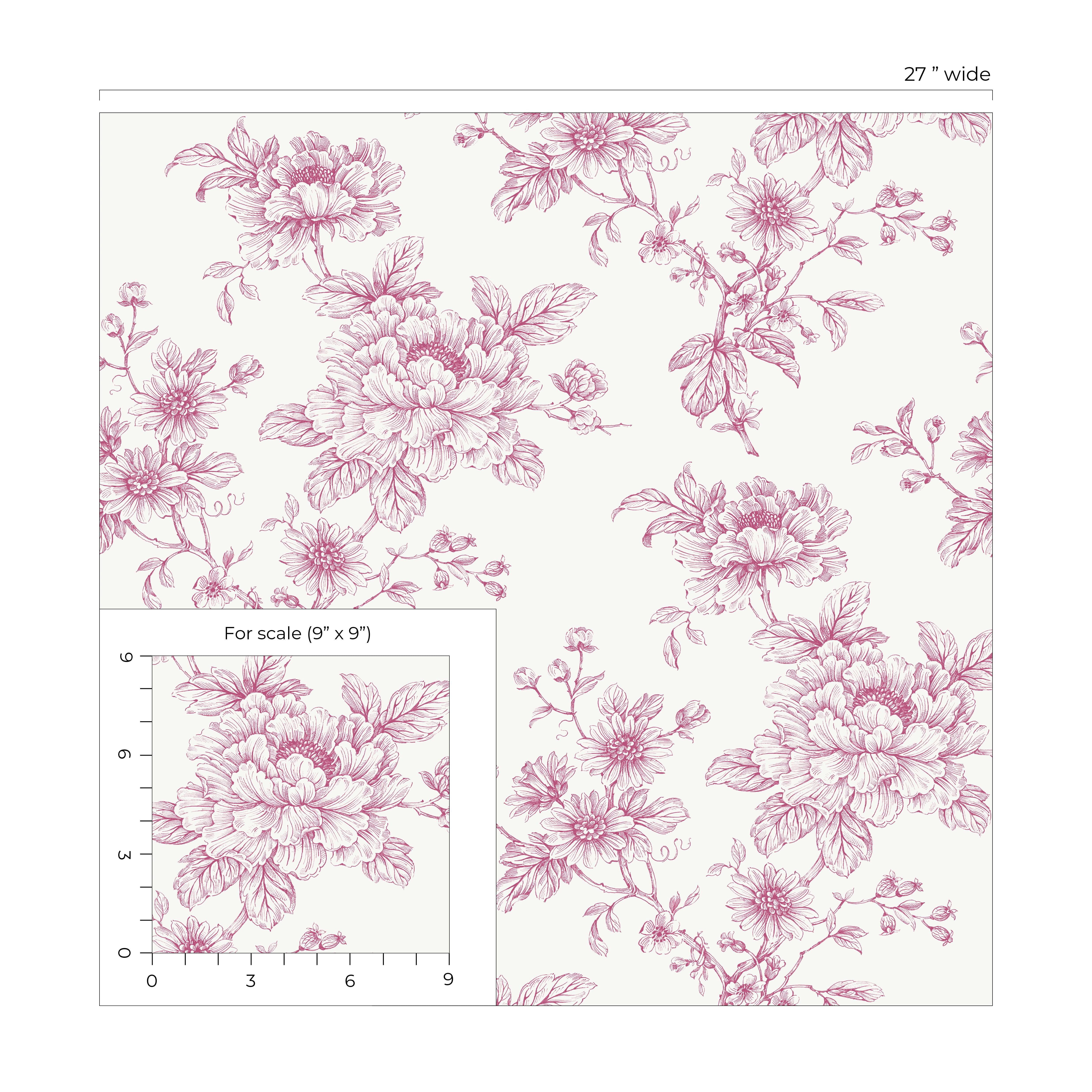 NextWall Pink Sketched Floral Peel and Stick Wallpaper