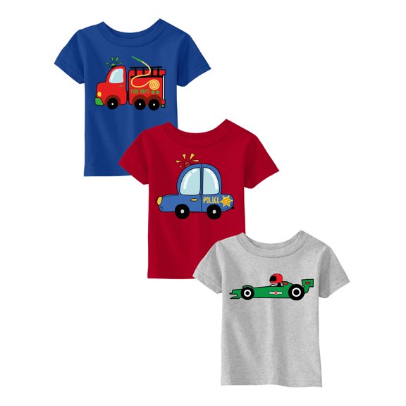 Awkward Styles T-Shirts for Boys Future Firefighter Baby Shirt Short Sleeve 3 Pack Police Infant Tee Car Shirt for Baby Boy Set of 3 Crew Neck Graphic T-Shirt