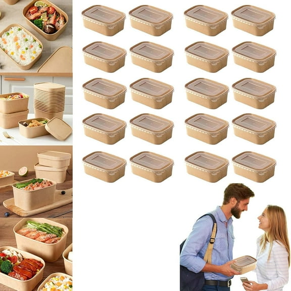 Brown Meal Prep Containers With Lids,2025 New Paper Meal Prep Containers With,Rectangle Food Kraft Paper Meal Prep Containers (20PCS,17oz)