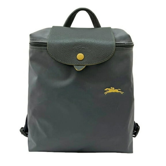 Pre-Owned LONGCHAMP Le Pliage Backpack Leather Nylon Grey Women's (Fair)