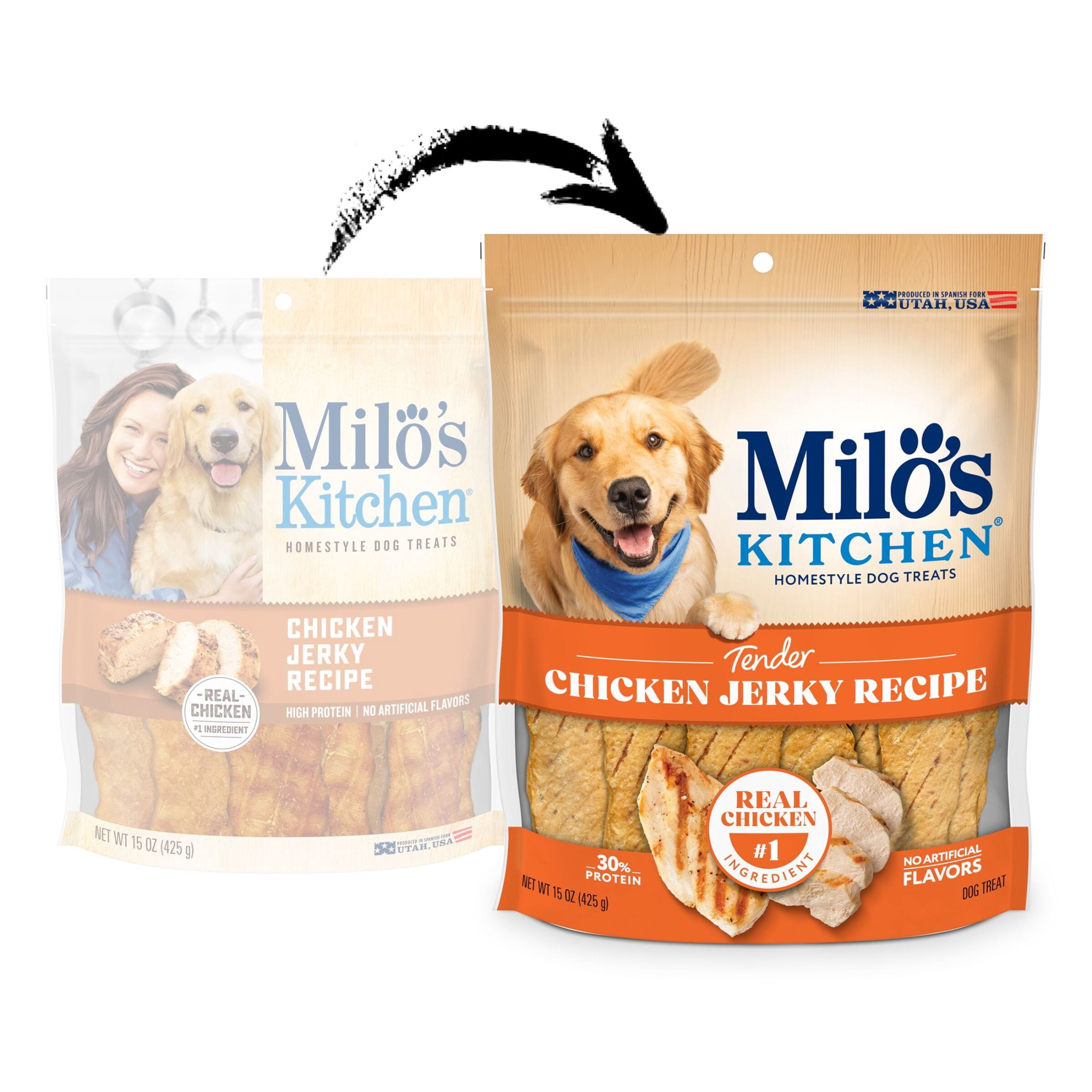 (2 pack) Milo’s Kitchen Chicken Jerky Recipe Dog Treats, 15 oz Bag