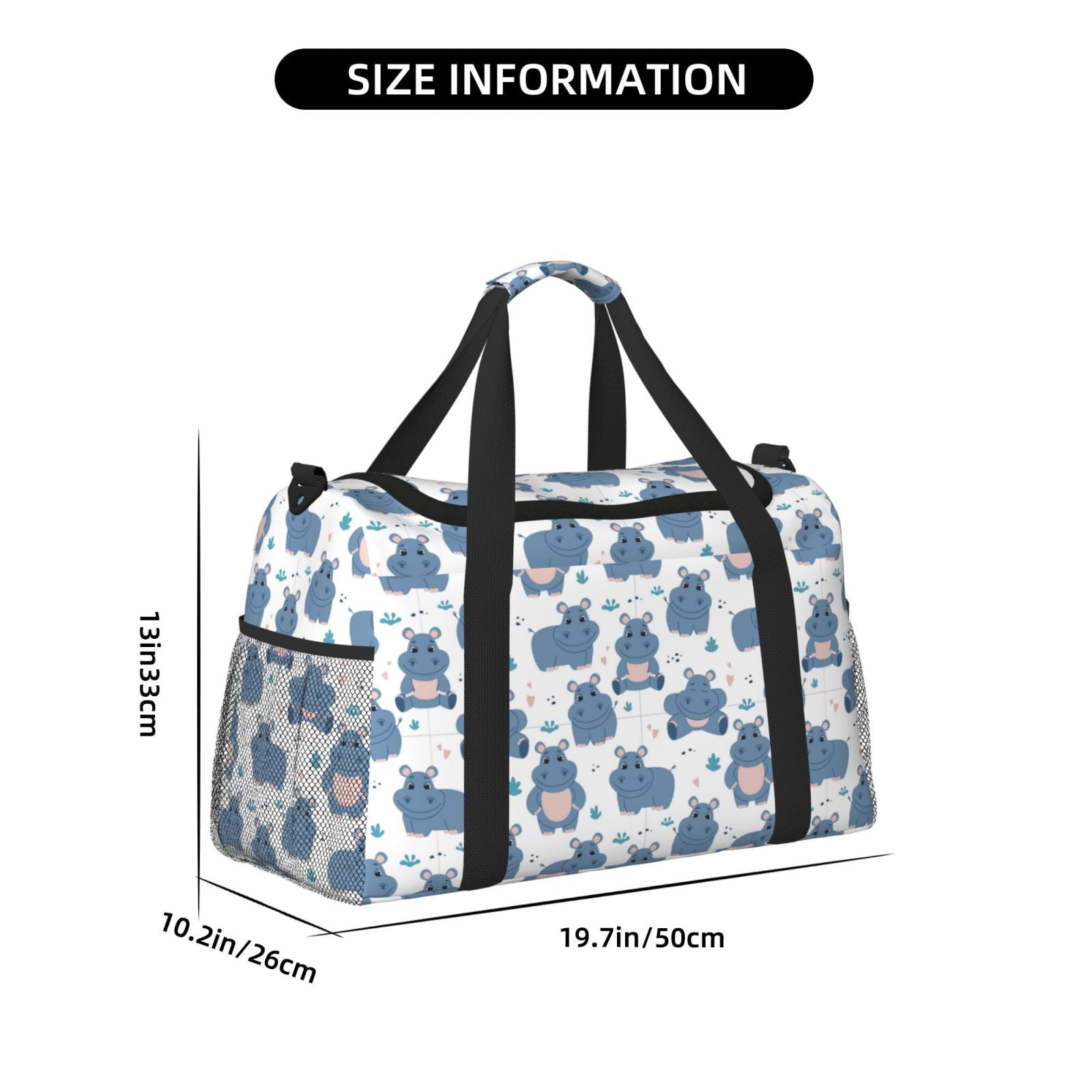 Horeoi Cute Hippos for Travel Duffle Bag with Adjustable Strap - Large Capacity Hand Carry for Gym Sports Outdoor