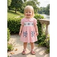thumbnail image 3 of BemeyourBBs Toddler Baby Girl Summer Plaid Gingham Smocked Dress Baby Girls Football Dress Outfit Soccer Bow Embroidery Doll Collar Puff Short Sleeve Casual A Line Dress, 3 of 9