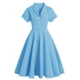 thumbnail image 1 of Vestido retro de manga corta con cuello de muñeca y temperamento en la cintura para mujer Pompotops  ghjkhdj9993, 1 of 5