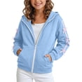 thumbnail image 2 of FAVIPT Girls Zipper Hoodies Side Ribbon Bow Long Sleeve Hooded Sweatshirt with Kangaroo Pocket Casual Cute Loose Hoodie Jacket Blue,10-11Years, 2 of 7
