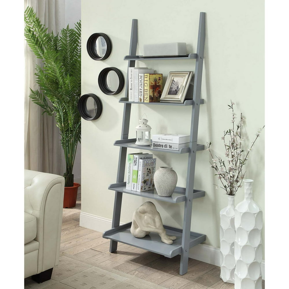 Convenience Concepts American Heritage 5Shelf Ladder Bookcase, Gray