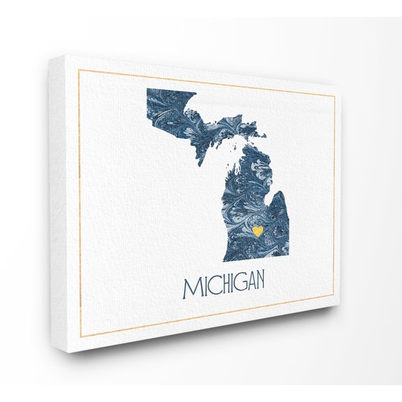 The Stupell Home Decor Michigan Minimal Blue Marbled Paper Silhouette Canvas Wall Art