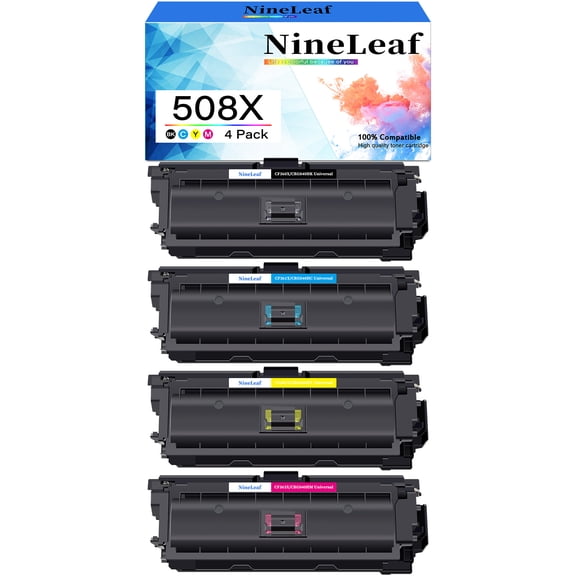 NineLeaf High Capacity Compatible Toner Cartridge Replacement for HP 508X 508A CF360X CF361X CF362X CF363X to work for Enterprise M552dn M553dn M553n MFP M577dn M577f M577c M577 M573 Printer(4 Pack)