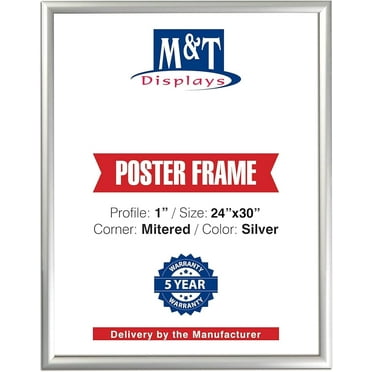 M&T Displays Snap Poster Frame 24x30 Inch Silver 1" Aluminum Profile Front Loading Wall Mounting Photo Picture Document Certificate Sign Holder Mitered Corner Anti  Cover