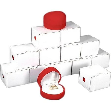12 Red Flocked Ring Heart Gift Boxes Jewelry Displays