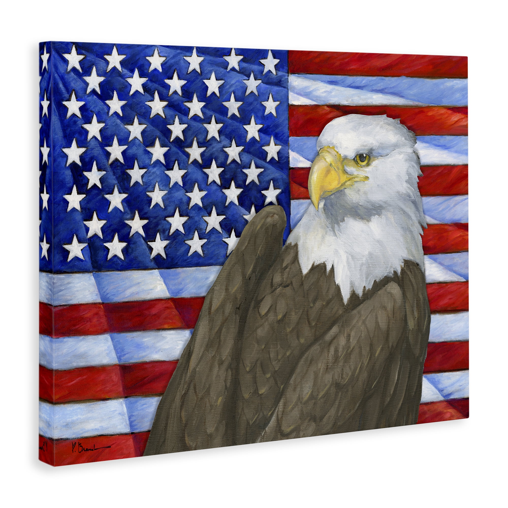 Stupell Industries Eagle's View Flag Patriotic Painting Wrapped Canvas Art Print Wall Art, 20 x 16