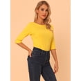 thumbnail image 3 of Camiseta con cuello Redondo y Mangas al codo Allegra K Amarillo brillante XS, 3 of 6