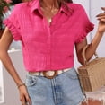 thumbnail image 7 of HAPIMO Women's Trendy Loose Tops Tunic Shirts Lapel Button Pullover Solid Color Summer Tees for Teen Girls Ruffle Sleeve Elegant Casual Relaxed Blouses Hot Pink XL, 7 of 7