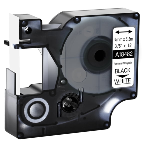 GREENCYCLE 1PK Compatible for DYMO 18482 9mm 3/8" Black on White Industrial Permanent Polyester Label Maker Tape