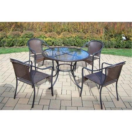 Oakland Living 90079T-90079C-5-BK 42 in. Elite Tuscany Resin Wicker 5 Piece Dining Set