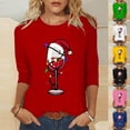 thumbnail image 5 of MaFYtyTPR Christmas 3/4 Sleeve Tops for Women Fashiable Casual Festival Printing Crew Neck Loose Comfy T-shirt Top, 5 of 5