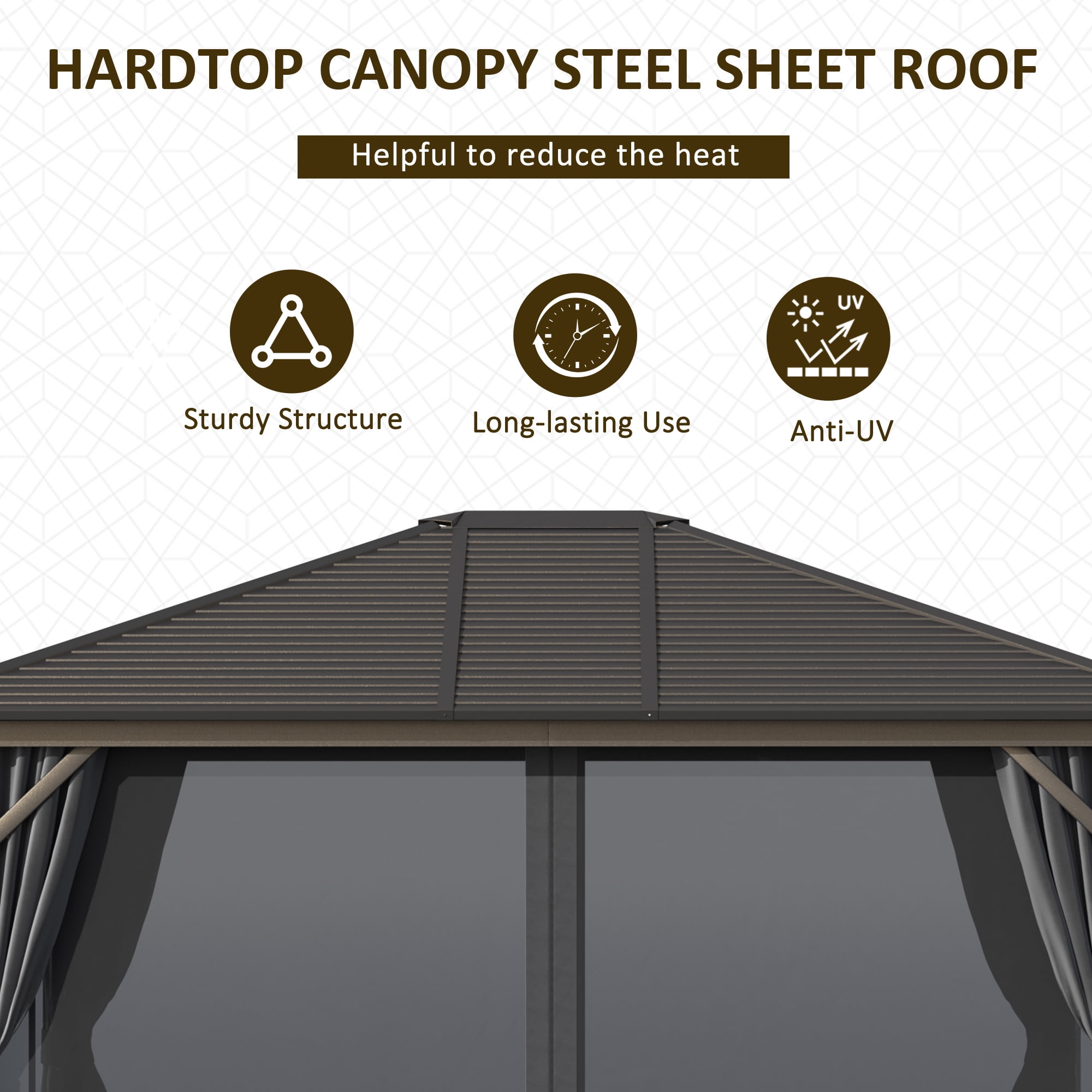 Outsunny 10' x 12' Hardtop Gazebo with Curtains and Netting, Gazebo Canopy with Aluminum Frame and Hooks, Dark Gray