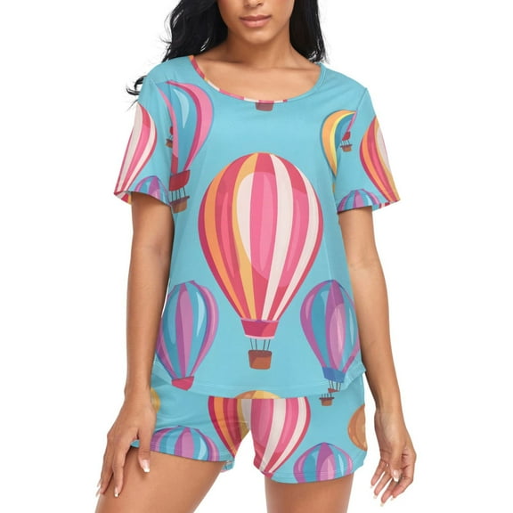 joogoo Women's Pajama Set Hot Air Balloon Short Sleepwear Loungewear with Pockets M