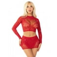 thumbnail image 2 of Black 2pc Rhinestone Lace and Net Crop Top with - Heart Keyhole Mini Skirt - Os, 2 of 2