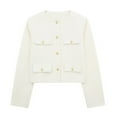 thumbnail image 1 of Ailaofu Veste en Tweed pour Femmes Blazer Court Printemps Été Col Rond Travail Bureau Veste à Carreaux, 1 of 3