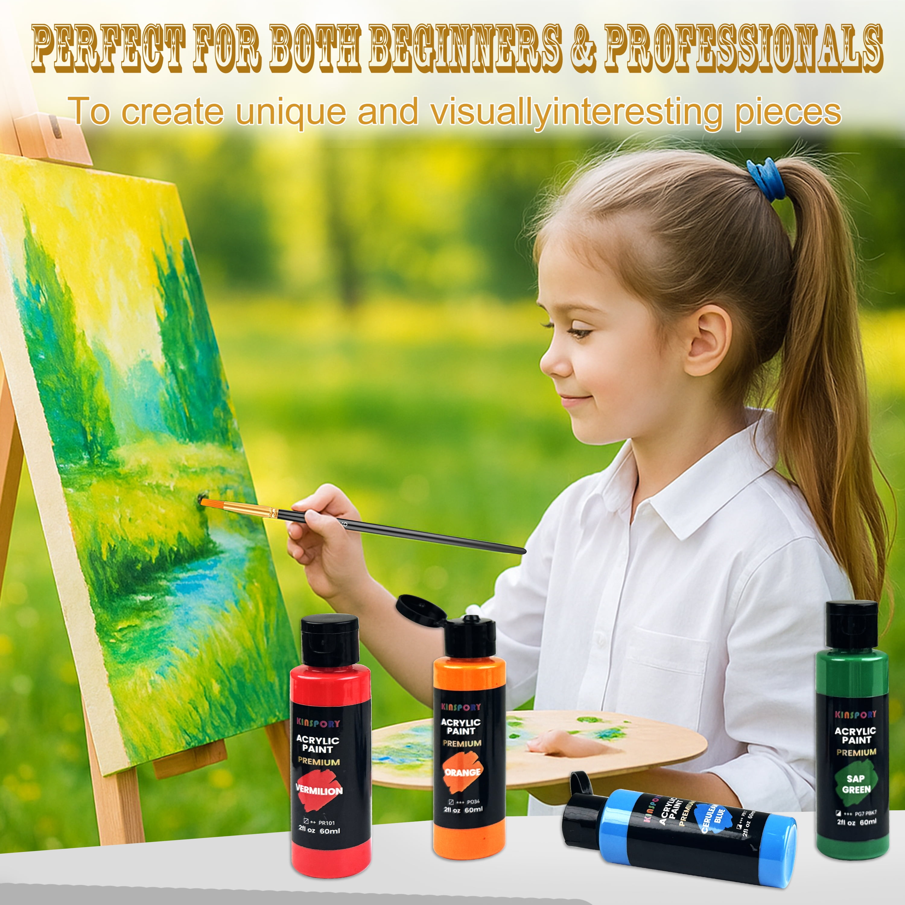 KINSPORY Acrylic Paints Set, 48 Colors*60ml Art Craft Paint, Premium Art Supplies Gifts for Artists Beginners on Canvas Wood Ceramic