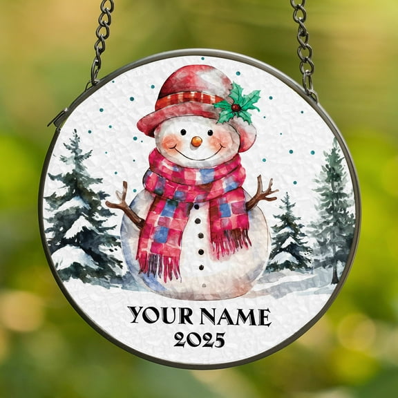 Lotusprinthandmade Personalized Snowman Graphic Christmas Decor Stained Glass Suncatcher for Window Hanging Cir4in, cute snowman christmas decor
