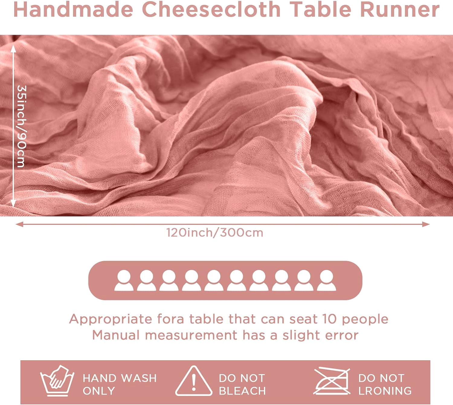 HBlife 10 Pack Dusty Blush Cheesecloth Table Runner, 35 x 120 Inch Boho Gauze Table Runner Rustic Romantic Long Table Runner for Wedding Party Bridal Birthday Baby Shower Table Decorations