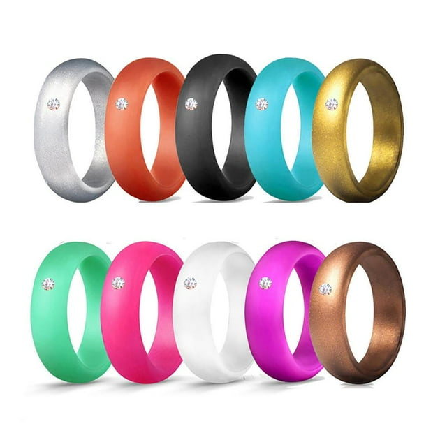 Anillos De Silicona Para Mujer, Anillos De Moda De 5,7Mm, Anillo Apilable De Boda De Caucho Metálico Ancho 10 Paquetes Sweethay OD017041-04
