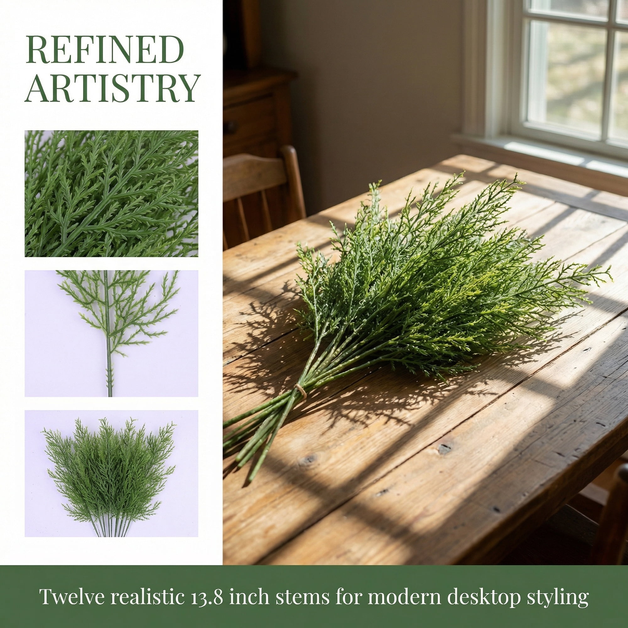 Unique Bargains 12pcs Artificial Pine Branches Green 13.8"