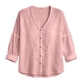 thumbnail image 4 of YgkuHd Womens Cardigans Lightweight 100% Cotton V-Neck Long Sleeve Breathable Comfort Relaxed Top,Pink_3XL, 4 of 5