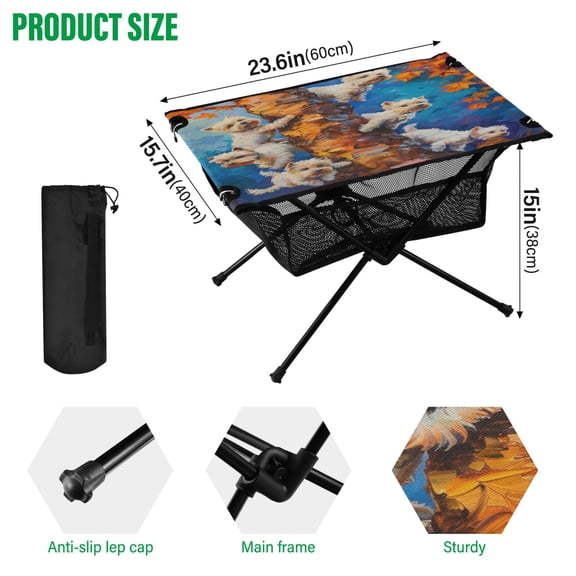 BZSMCE Camping Tables Simple Folding Table Whimsical Pups in Autumn Pattern Size:23.6*15.7in