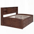 thumbnail image 2 of Full Size Wooden Captain Bed with 4 Drawers, 2 Cabinets & Open Storage Shelves in Antique Brown, 2 of 21