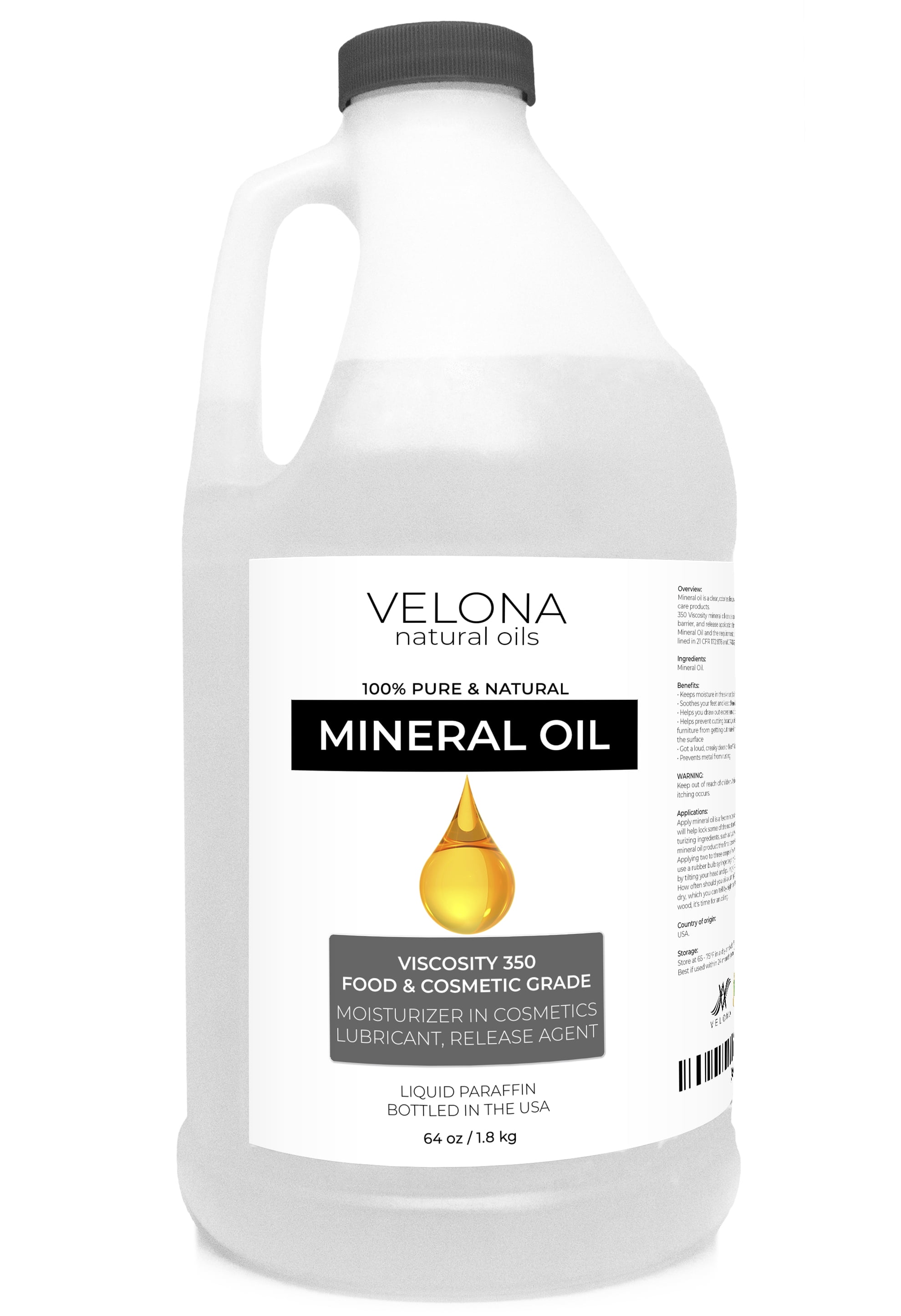 Velona Food Grade Mineral Oil 350 Viscosity NF USP Grade 64 oz for