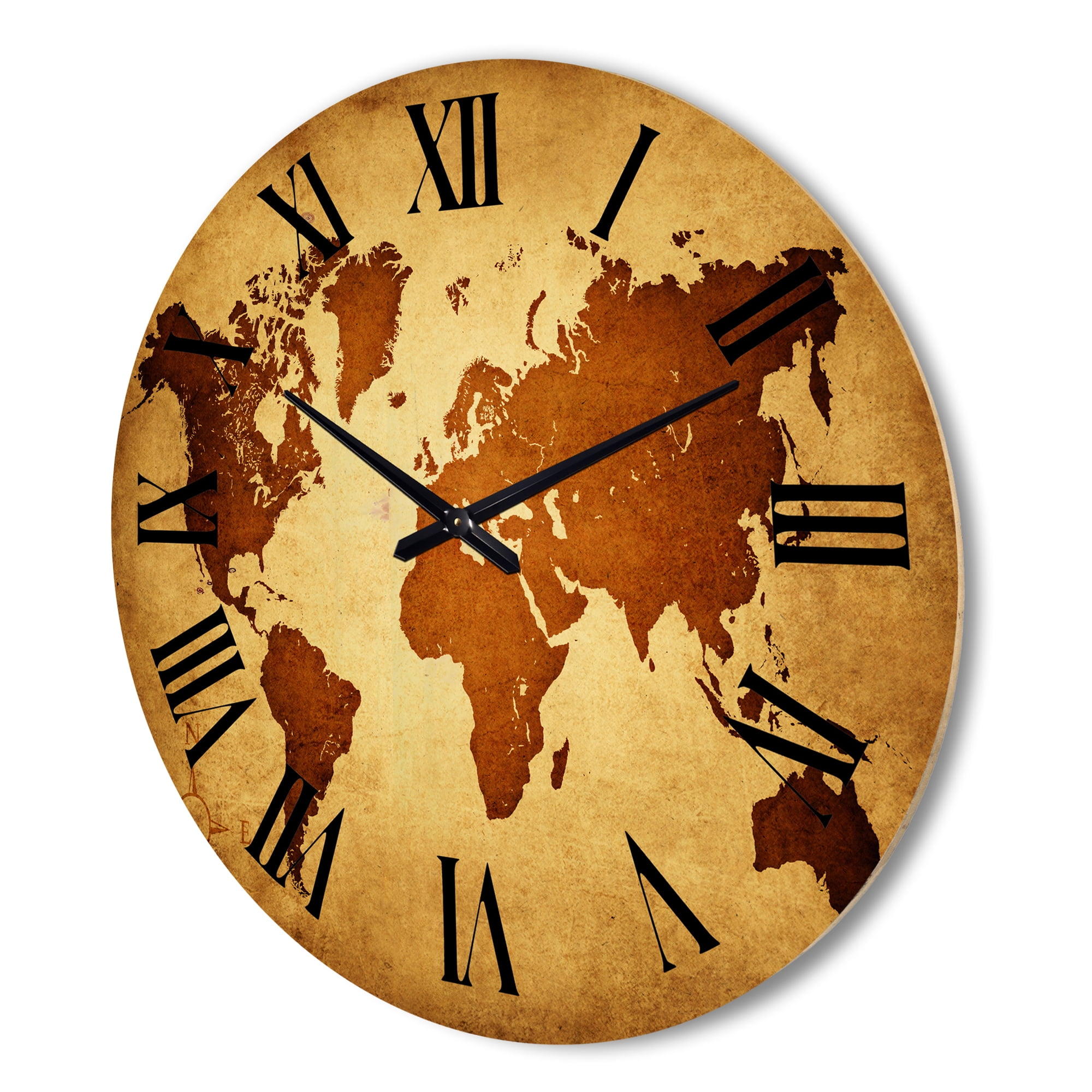 Designart 'Ancient World Map VI' Vintage Wood Wall Clock