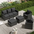 thumbnail image 3 of POTEBAN Patio Furniture Set, 5 Pieces Outdoor Sectional Sofa Set, All-Weather Wicker Rattan High Back Outdoor Conversation Set with Ottoman for Poolside, Backyard, Black Wicker Back Cushions, 3 of 9