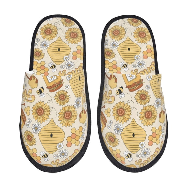 Balery Honey Honeycomb Pantuflas de Casa de Felpa Silenciosas con Diseño Estampado, Zapatillas Cómodas Antideslizantes de Algodón para Interior-Medium