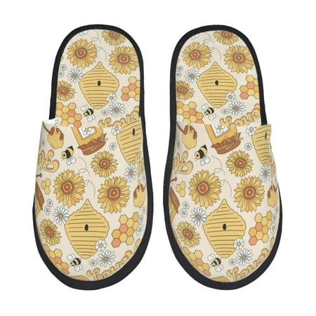 Balery Honey Honeycomb Slient Indoor Furry Fleece Comfort House Shoes Soft Non-Slip Home Shoes Cotton slippers House Slippers-- Medium